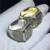 Handmade Male Hiphop ring 925 Sterling silver Pave 5A Cz Stone Statement wedding band rings for Men Fashion Rock Party Jewelry