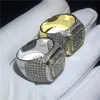 Handgemaakte Mannelijke Hiphop ring 925 Sterling zilveren Pave 5A Cz Stone Verklaring trouwring ringen voor Mannen Mode Rock party Sieraden