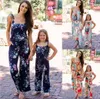 New Mother and Daughter Family Matching Jumpsuits Ruffled Belt Lace Up Flower Romper Outfits Mom Girls Parent-child Rompers