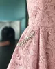 Roze Kant Homecoming Jurken 2019 Een lijn Strapless Hals Korte Prom Party Dansjurken Real Picture Beaded Pockets Cocktail Hoco Graduation