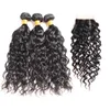 Malaysian Water Wave Hair 3 Bundles with Swiss Lace Closure Part Ocean Wave Wet Wavy Bundle Deals Human Hairs Weave Extensi1141554