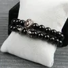 New Sets Lion Head Cz Crown Beaded Bracelets Wholesale 10 sets/lot 8mm Natural Black Onyx Stone Beads Men Jewelry