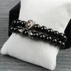 Novos Conjuntos de Leão Cabeça Cz Coroa Frisado Pulseiras Atacado 10 conjuntos / lote 8mm Preto Natural Onyx Pedra Beads Homens Jóias