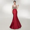 Vestidos Satin Long Prom Dresses Elegancki 2019 Mermaid Zroszony Kryształ Top Backless Formalna Suknia Wieczorowa Party Gown Robe De Soiree