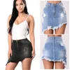 Casual High Wasit Denim Skirt Blue Light Wash Women Distressed Mini Pencil Skirt Sexy Ripped Summer Skirts