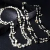 Mode Luxus Designer klassische Blume elegante helle Perle mehrschichtige lange Winterpullover Statement-Halskette für Frau