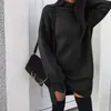 BigSeety Kobiety Jesień Dzianiny Sweter Sukienka 2018 Moda Turtleneck Side Split Elastyczna Solidna Kolor Dzianiny Sukienka Vestidos 2018 Nowy Y19012102