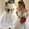 Nytt mode elegant av axel v nacke bröllopsklänningar spets applique långa ärmar sopa tåg bröllopsklänning brudklänningar vestido de novia