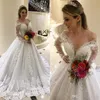 New Fashion Elegante Off Spalla Scollo a V Abiti da sposa Applique in pizzo Maniche lunghe Sweep Train Abito da sposa Abiti da sposa Vestido De Novia