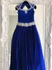 Royal Blue Velvet Pageant Dresses For Teens 2023 Crystals Rhinestones Long Pageant Gowns Little Girls Queen Anne Neck Formal Party4841872