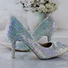 Zapatos de Cenicienta de moda Bling Glitter AB Crystal Prom Zapatos de fiesta de bodas Punta estrecha Mujeres Rhinestone Bombas Tacones altos Tamaño grande 42