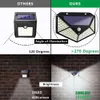 와이드 앵글 태양 램프 100leds 1200lm 야외 LED 가든 라이트 PIR 모션 센서 벽 장착 된 빛