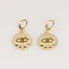 Gold plated round coin drop earring with rainbow cz evil eye engraved fashion women jewelry earrings