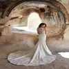 2020 Eddy K Mermaid Wedding Dresses Sexy V-neck Sleeveless Appliqued Lace Bridal Gown Custom Made Sweep Train Boho Robes De Mariée