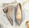 Nuova stagione Scarpe da donna con décolleté Scarpe di cristallo Scarpe da ballo per feste di matrimonio Tacco grosso Tacco alto Moda Mocassini Cenerentola di prima qualità