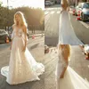 Boho Beach A Line Bröllopsklänningar Sexiga Spaghetti Lace Appliques Bohemian Bridal Gowns Kortärmad Baklösa Bröllopsklänning Vestidos de Novia