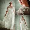 Fashion Plus Size Wedding Dresses With Half Sleeves Sheer Jewel Neck A Line Lace Appliqued Bridal Gowns Chiffon Empire Waist Wedding Dress