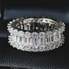 Rulalei Unique Sparkling Deluxe Jewelry Anello da donna alla moda in argento sterling 925 Full Princess Cut White Topaz CZ Diamond Engagement Ring