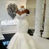 Luxus Dubai Arabisch Meerjungfrau Brautkleider Sheer Ausschnitt Capped Perlen Kristalle Plus Größe Hochzeit Kleid Brautkleider Vestidos