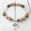 MG0510 8 mm Rose Quartz Lotus Bracelet Natural Unakite Energy Protection Bracelet Rhodonite Balance Yoga Bracelet for Women