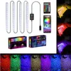 4 stks 12v auto interieur licht RGB led strip spraakbediening / afstandsbediening USB-sfeer lichten kleurrijke auto decoratie