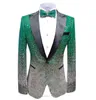 Abito da uomo in argento rosso Moda Giacca verde Giacca da ballo Prom Party Dinner Tuxedo Performance Jacket per Stage Wedding Costume lucido