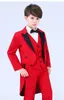 인기있는 Red Tailcoat Boys 정장 OccasionTuxedos Black Peak Lapel 키즈 웨딩 턱시도 Child Suit Holiday clothing (Jacket + Pants + Tie + Vest) 106