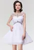 Rhinestones Beaded Short Homecoming Dresses Sheer Crew Neck Chiffon Backless Mini Cocktail Party Gown Formal Prom Wear CPS094