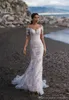 Voller Spitzenstrand Meerjungfrau Kleider applizierte lange Ärmel Bohemian Sweep Zug Hochzeitskleid Brautkleider Vestido de Novia