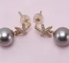 Elegante estrela do mar bonita naturais Tahiti Pearl Earring 14K 10 milímetros ouro Preto Tahitian pérolas cultivadas Gota DSGSer água doce da pérola Studs Brincos