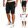 Mode gescheurde gat denim shorts mannen zwart witte slanke mager rechte casual jeans vintage lage taille korte homme