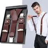 Man Suspenders Läder Jacquard 3 Clips Western-Style Trousers Man Braces Cinturino Justerbar Suspender 7 Färg Braces Bretel