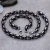 Black/Silver Tone Necklace Bracelet 316 Stainless Steel Byzantine Box Link chain Set Men Heavy Metal Punk jewelry 5mm 6mm 8mm