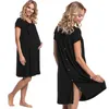 マタニティ妊娠中の完全なドレスマタニティの服の両側に隠された母乳育児のケアスーツ半袖ラウンドネック19