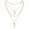 Collana con pendente a croce con fiore di rosa Maria Catena Multilaye Gioielli regolabili placcati in oro per donne e ragazze YD0180