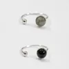 REAL 925 Sterling Silver Open Ring for Women With Round Black Agate/Moonstone Do the Old Style Finger Rings smycken grossist YMR229