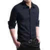 Moda-Masculina Nueva marca de moda Camisa de hombre Camisa militar de color sólido Hombres Camisas casuales de manga larga Camisa táctica de negocios