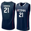 Yeni UConn Huskies Forma Koleji Özel Basketbol Beyaz Donanma Gri Connecticut ED Herhangi bir isim numarası #4 JA