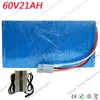 60V 2000W 3000W GEBRUIK SAMSUNG CEL 60V 21AH LITHIUM ION BATTERIJ PACKET 60V 21AH ELECTRIC Fietscel met 67.2V 5A-oplader