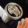 Partihandel-P Guld Silverfärg Egyptisk King Tutankhamen Ring Egypten Farao King Motor Biker Mens Icro Paved Stone Round Rings