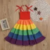 Vestito da bambino Estate New Girl Princess Dress Kid Baby Girls Party Pageant Carino senza maniche Backless Strap Rainbow Beach Tutu Abiti