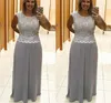 2020 Nyaste Elegant Plus Size Silver A-Line Chiffon Long Mother Dresses With Crystal Sash Formell Evening Prom Gowns