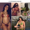 Traje de baño de vendaje de cuerda para mujer, traje de baño femenino con estampado de animales, conjunto de bikini de 3 piezas, traje de baño Sexy rosa neón 2020, biquini para mujer