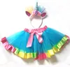 New Kid Meninas Baby Rainbow Tutu Saia Unicorn Headband 2pcs Photo Prop Costume Outfits Party Shows Executaria 1-8T B11