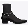 Hot Sale- Wyatt Biker Chains Ankle Boots Mens Shoes Pointed Toe Buckle Men Boots Leather Men Dress Shoes Botas Militares Shoes Men