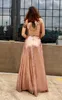 Real Images Sequined Bridesmaid Dresses Sheath Hollow Back Two Pieces Dresses Wedding Wear Rose Gold Maid Of The Honor Gowns2973349