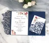 Rose Trifold laserowe zaproszenia ślubne Pearl Shimmy Pocket Wedding Zaproszenie Burgundowe Karty zaproszenia ślubne z paskiem 1945349