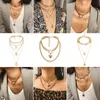 Fashion-Pendant Necklace Multilayer Vintage European Charms Lock Heart Pendant Jewelry Beach Wedding Female Party Statement Necklaces