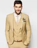 Fashionable Two Button Beige Groom Tuxedos Slim Fits Mens Party Coat Blazer Wiastcoat Trousers Business Suit (Jacket+Pants+Vest+Tie) NO:072