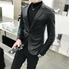 Koreański powłok Solid czarny szczupły dopasowanie Blazer Hombre Pu skórzana kurtka mężczyźni jeden guzika Business Casual Prom Blazery dla mężczyzn Tops